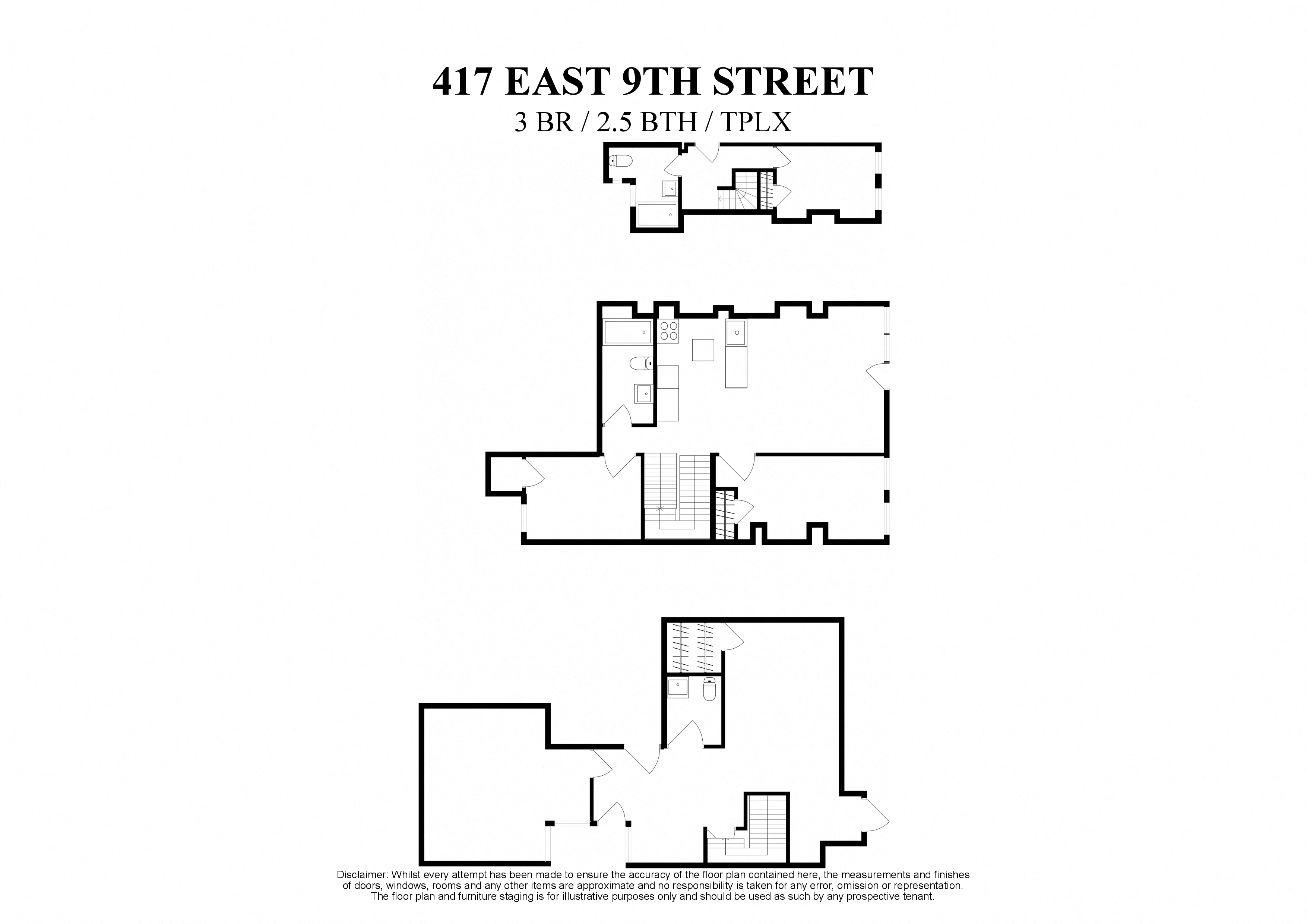 Floor plan for 3 beds, 2.5 baths